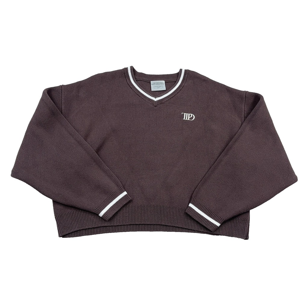 Taylor Swift Tortured Poets Department Sweater Women Large Brown V Neck Knit